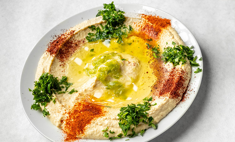Fresh house-made hummus at Lulu Kabab — authentic Mediterranean restaurant in Ridgeland, MS